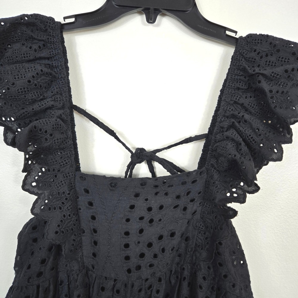En Saison Wmn Black Eyelet Ruffle Straps Whimsigoth Mini Dress Small NWT Prairie